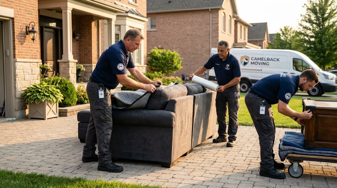 Large estate moving crew wrapping furniture in Lancaster, CA